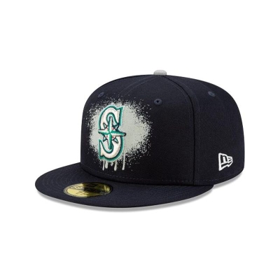 Blue Seattle Mariners Hat - New Era MLB Drip Front 59FIFTY Fitted Caps USA8264307